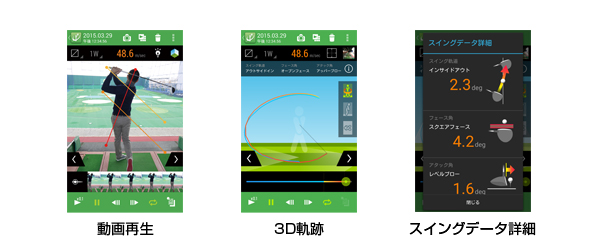 動画再生／3D軌跡／スイングデータ詳細