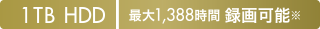 1TB HDD 最大1,388時間 録画可能
